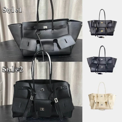 Luxury Leather Wing Tote Bag for Women – Large Lock Clutch Shoulder Bag