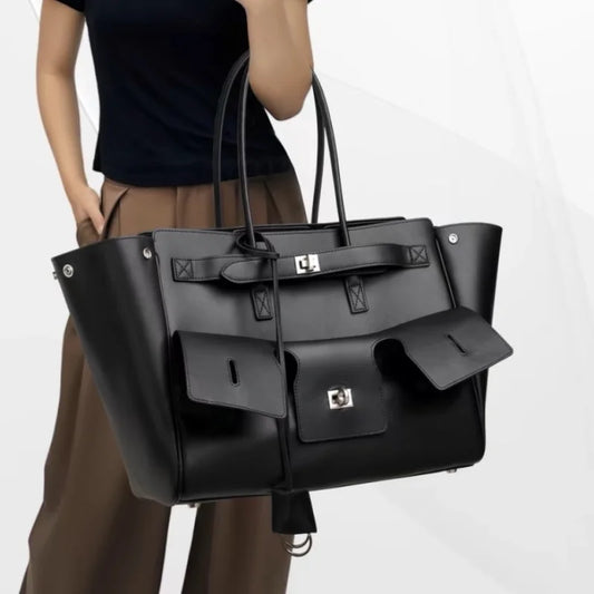 Luxury Leather Wing Tote Bag for Women – Large Lock Clutch Shoulder Bag