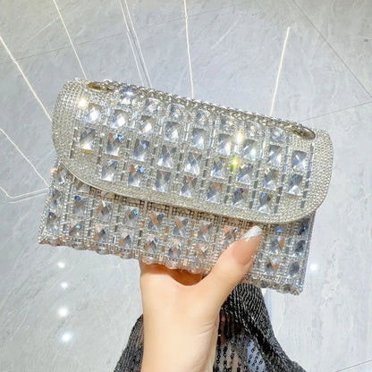 Shiny Glass Rhinestone Clutch Bag as Underarm or Shoulder Messenger Bag