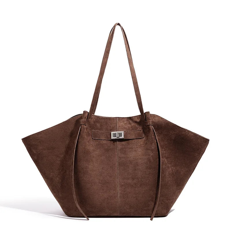 Large Capacity Trapeze Shoulder Bag for Women – Designer PU Leather Tote with Metal Lock | High-Quality