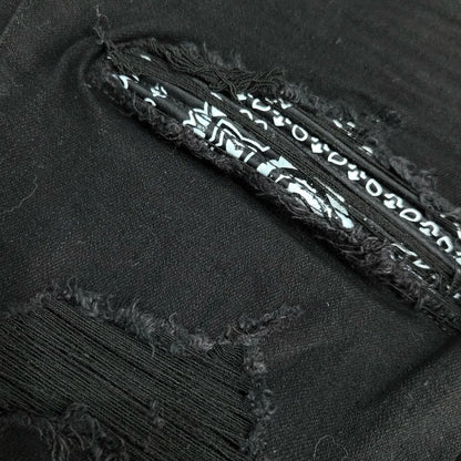 Men's Paisley florals prints leather ribbed patch distressed black jeans