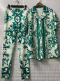 Elegant Retro-printed short-sleeved loose shirt with silk scarf summer new women's Two-Piece Suit