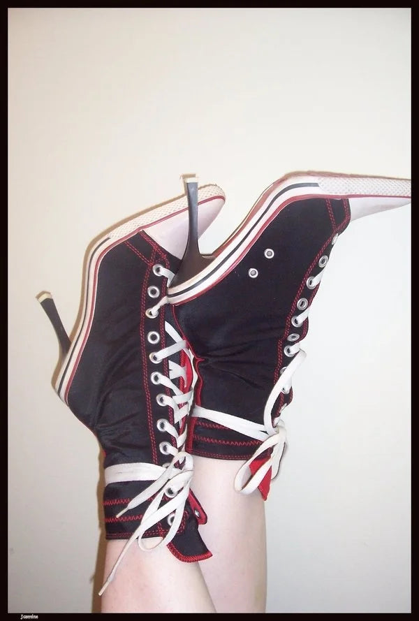 Lace-Up Design Spike Heel Canvas Women’s Fashion Boots