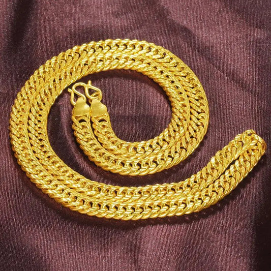 Wide 8mm Gloss Double Buckle Boss Necklace Luxury 24K 9999 Pure Gold real gold Atmospheric Men's Necklace