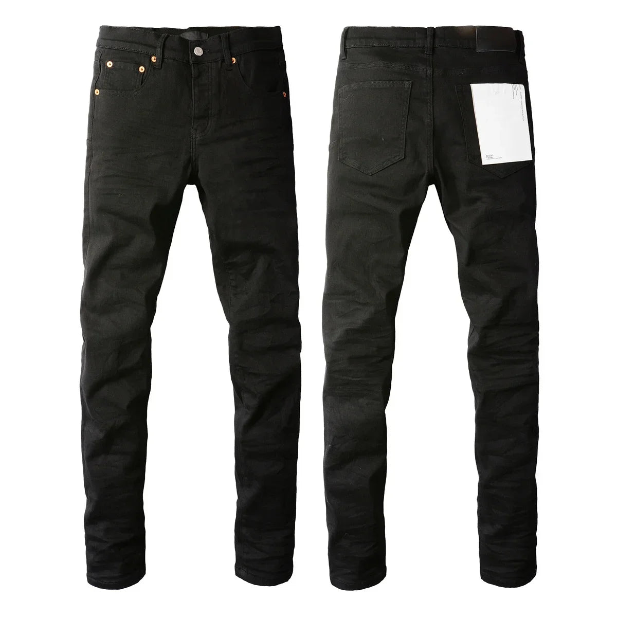 Men's Luxury Distressed Black Streetwear High Stretch Skinny Button Fly Ripped Jean Pants