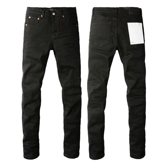 Men's Luxury Distressed Black Streetwear High Stretch Skinny Button Fly Ripped Jean Pants