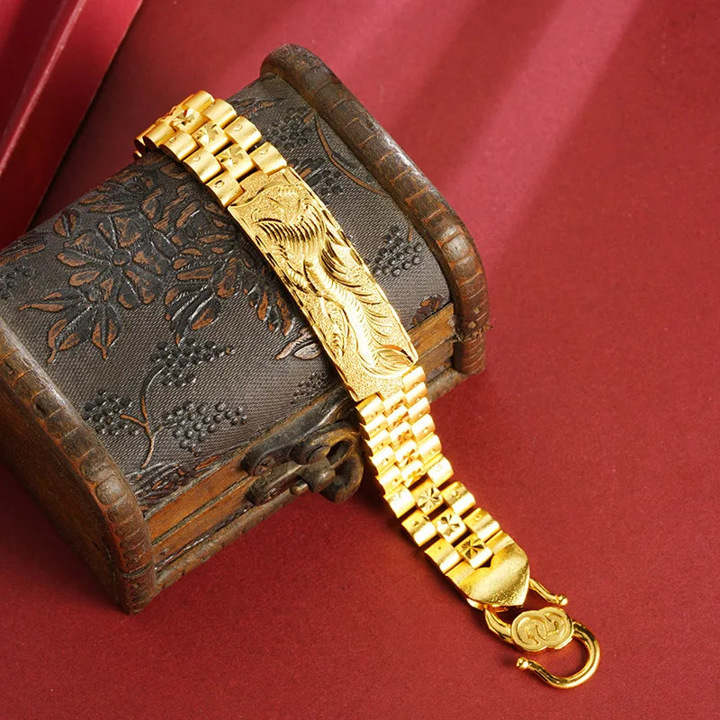 Exquisite Luxury 24K 9999 Pure Gold real gold Men's Dragon Bracelet Men's Boss Chain Aggressive Vintage