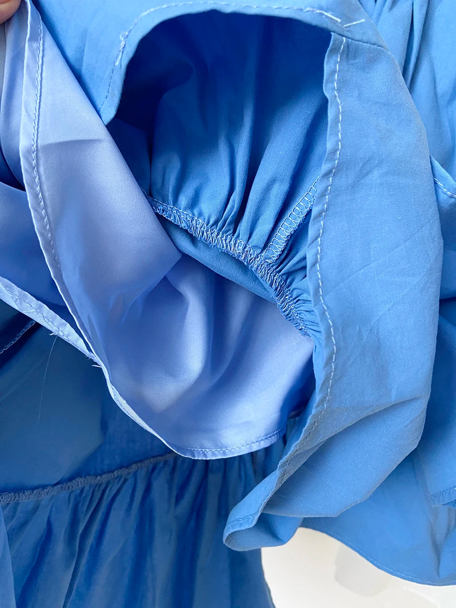 Blue High Waist Irregular Ruffles Knee-Length Skirt Women Fashion New 2025