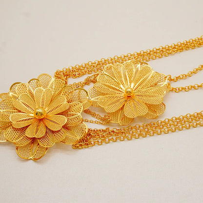 Necklace & Earrings (Tassel Style) for Women, 24K Gold, AU999 Gold-inlaid vine with twisted-leaf tassels, embodying forest grace