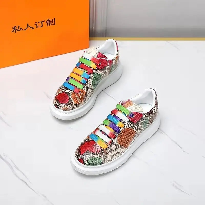 2025 New Arrival Fashion snake skin causal shoes Unisex Genuine Leather Sneakers