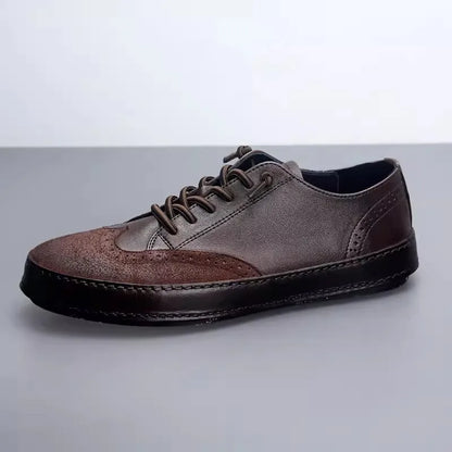Handmade Vintage Wing Tip Brogues Men Platform Slip On Loafers Cowhide Genuine Leather