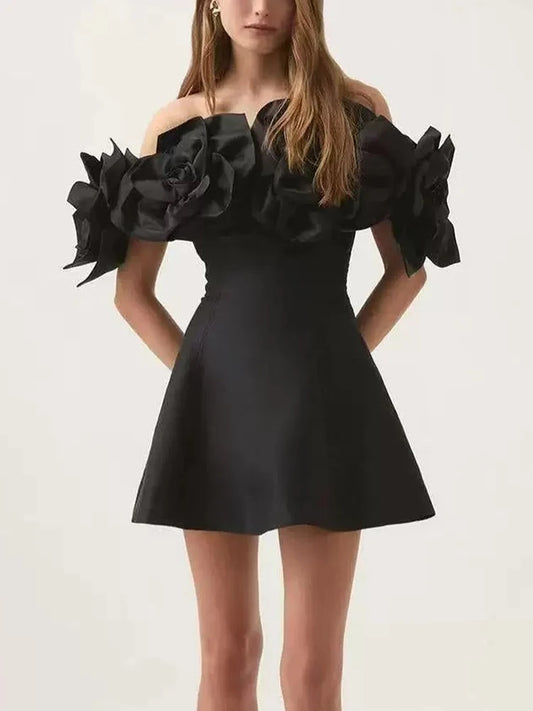 Spring and summer 2025 new fashion mini skirt sexy banquet dress one-shoulder backless dress