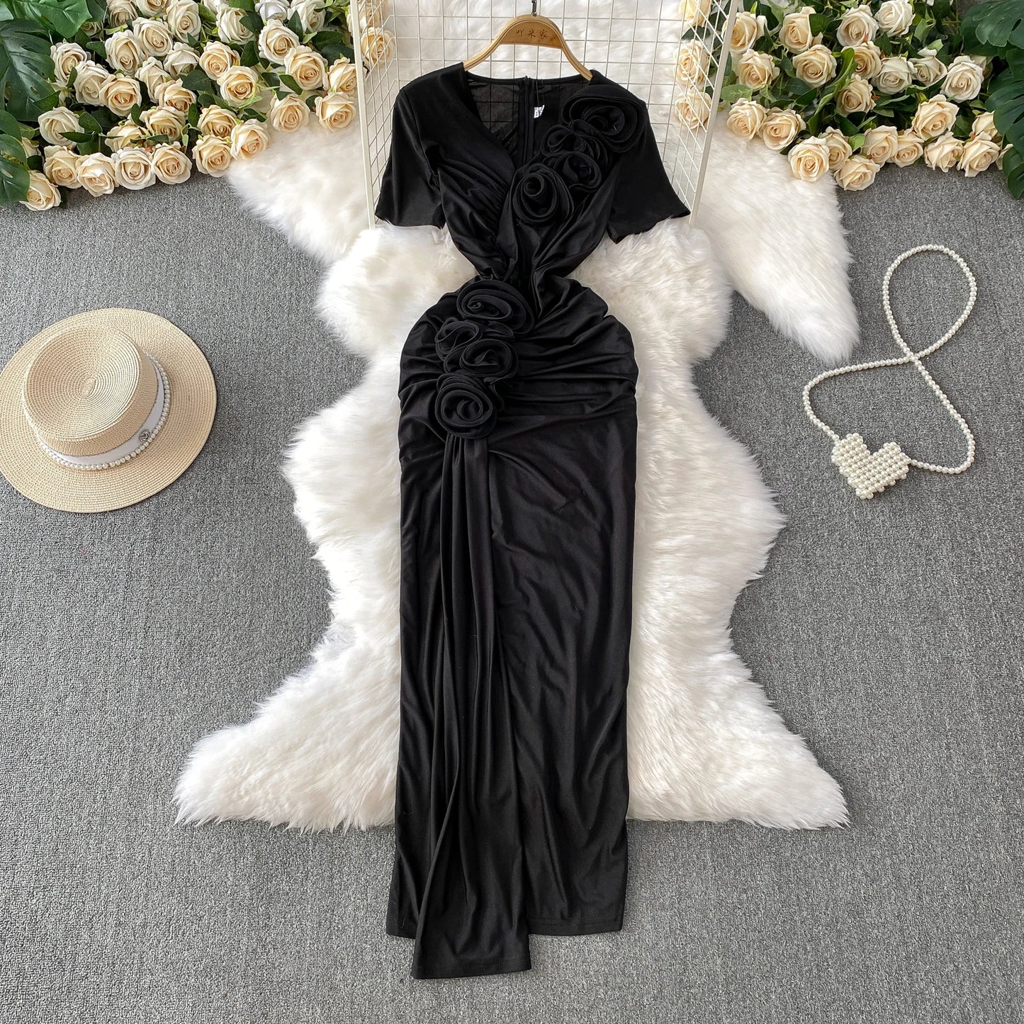 Sexy Elegant chic Three-dimensional slim Dress Casual Beach Party  Dress
