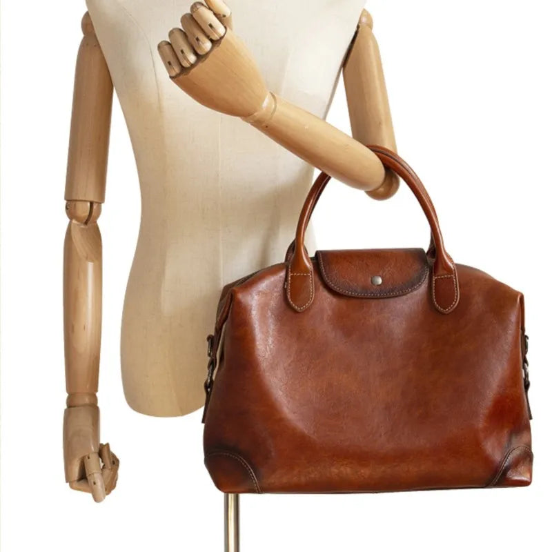 2025 New Retro Genuine Leather Women's Bag Large Capacity Tote Bag