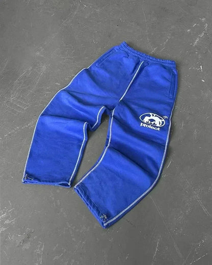 American Letter Patch Retro Double Layer Design Y2K Baggy Sweatpants