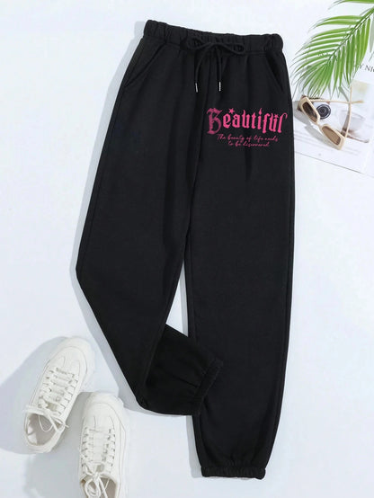 Pink Letter Printing Women's Autumn Casual Loose Pants