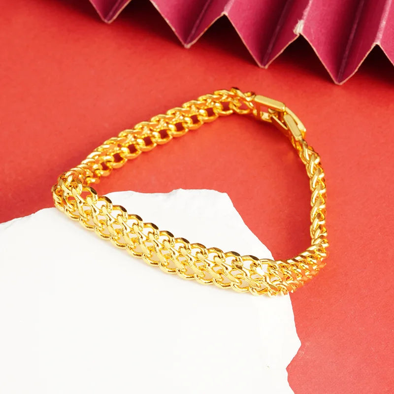 Luxury 24K 9999 Pure Gold real gold Snake Bone Bracelet Men's and Women's Watch Buckle Chain