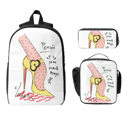 Christian Louboutin-inspired 3-piece Insulated school bag set 3ps