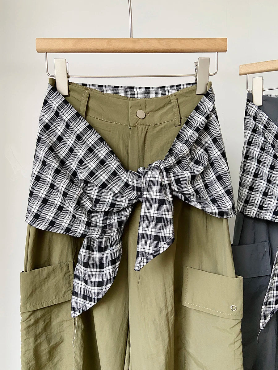 Army Green High Waist Wide Leg Folds Cargo Pants New 2025