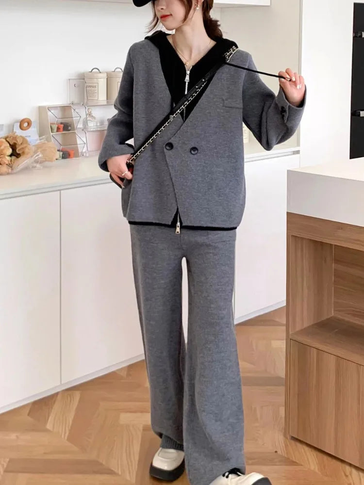 2025 New Autumn Winter Contrast Color Hoodie & Full-Length Pants Set
