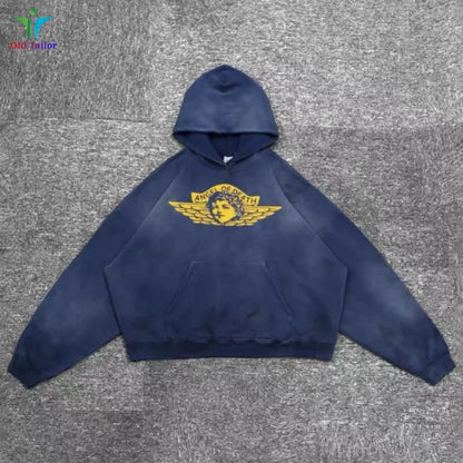 Latest 25SS Saint Classic Print Anime Washed Hoodie Hooded Sweatshirt