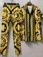 Elegant Retro-printed short-sleeved loose shirt with silk scarf summer new women's Two-Piece Suit