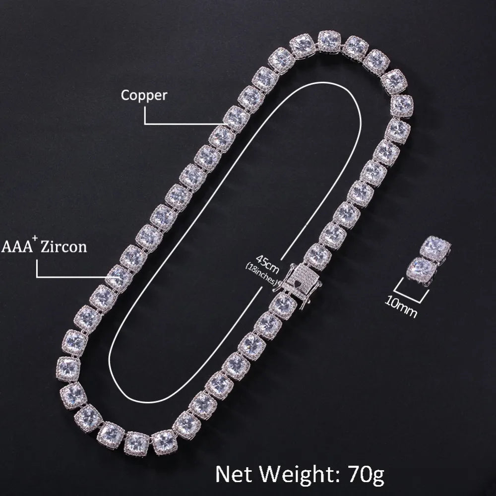 Square Cubic Zirconia Tennis Chains Top Quality Hip-hop Necklace Luxury Jewelry for Unisex
