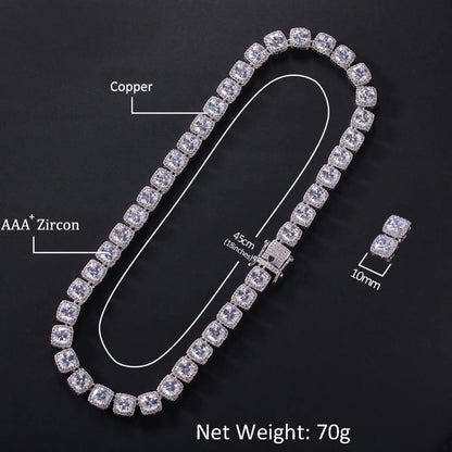 Square Cubic Zirconia Tennis Chains Top Quality Hip-hop Necklace Luxury Jewelry for Unisex