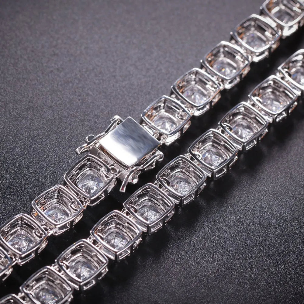 Square Cubic Zirconia Tennis Chains Top Quality Hip-hop Necklace Luxury Jewelry for Unisex
