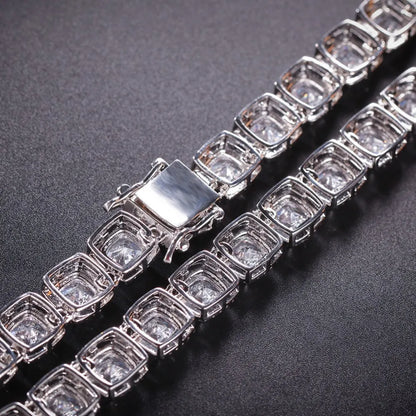 Square Cubic Zirconia Tennis Chains Top Quality Hip-hop Necklace Luxury Jewelry for Unisex