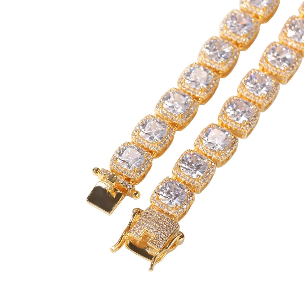 Square Cubic Zirconia Tennis Chains Top Quality Hip-hop Necklace Luxury Jewelry for Unisex